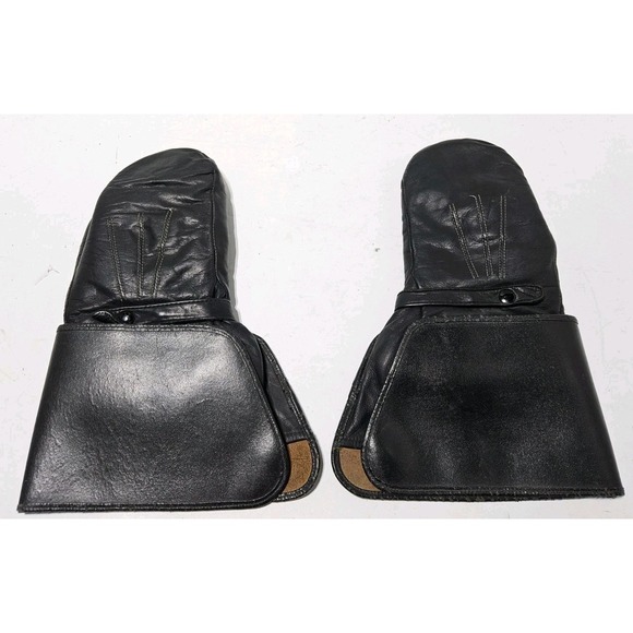Vintage Harley Davidson Riding Mittens Medium Black Lambskin Shearling Gauntlet - Picture 1 of 16